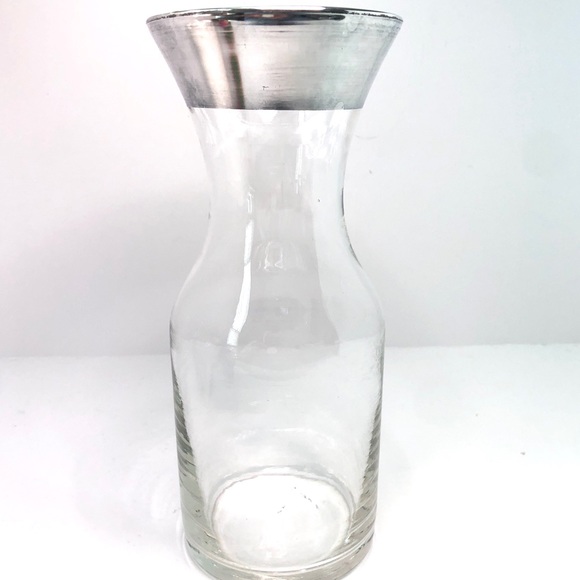 Vintage Clear Glass Vase With Thick Shiny Silver Plated Rim - Picture 1 of 3